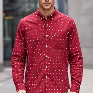Volcom Men’s Large Modern Fit Red Polka Dot Long Sleeve Button Up Skate Shirt